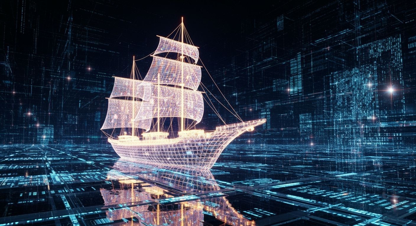 Luminous Fractal Ship in Digital Oceans