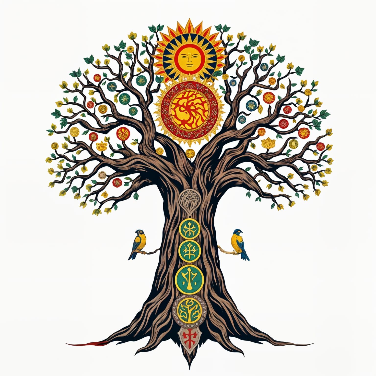 Ukrainian World Tree of Life in Vibrant Oak Splendor
