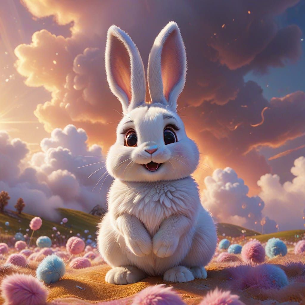 Laughing Bunny with Candy Fur in Pixar Style