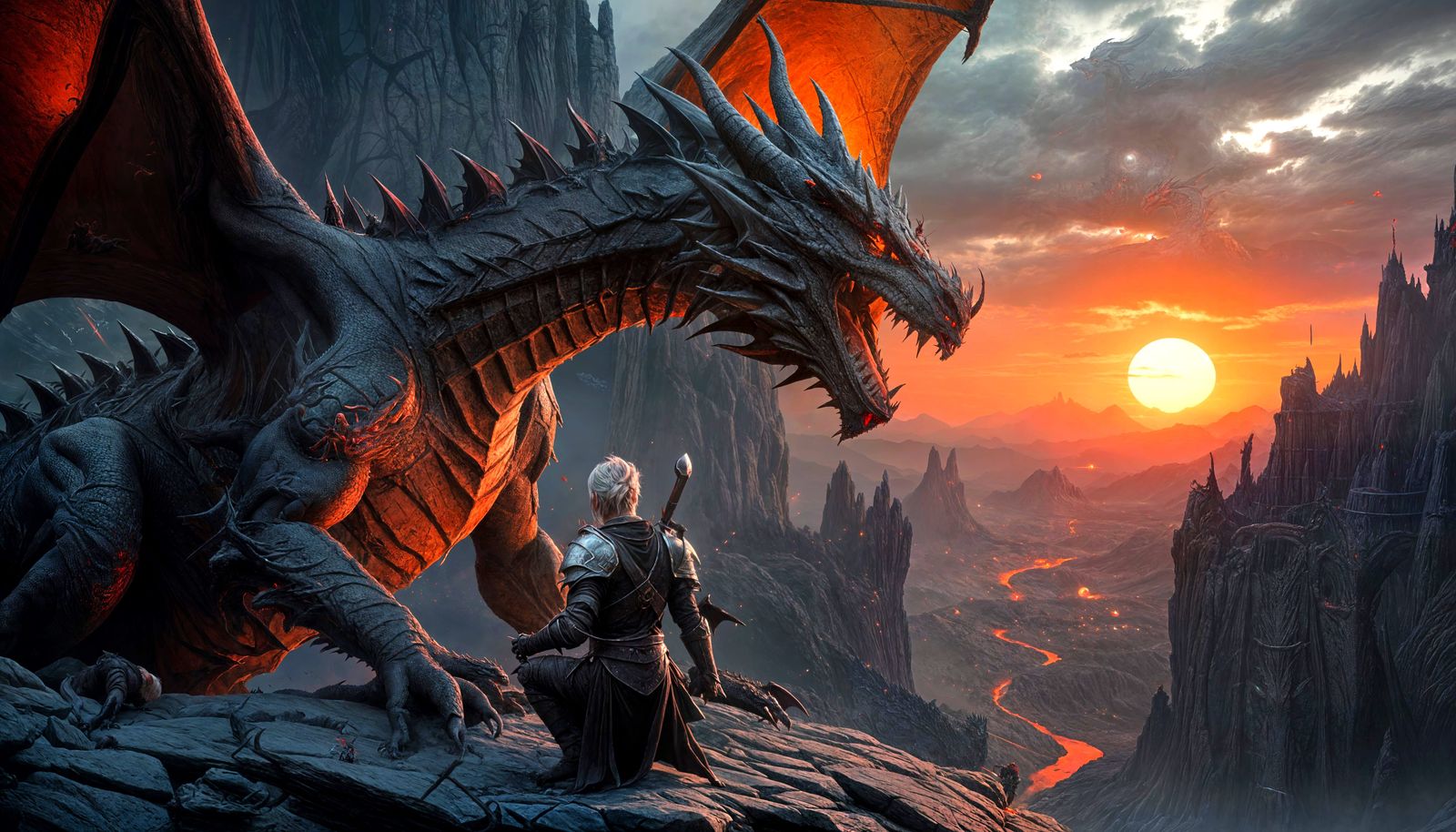 Mysterious Dragon Tamer in Dark Fantasy Landscape