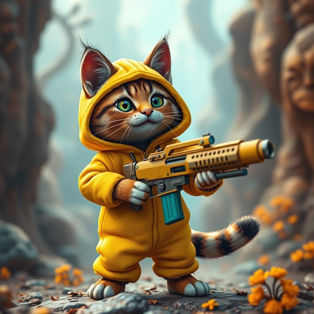 Whimsical Feline Hero in Banana Suit