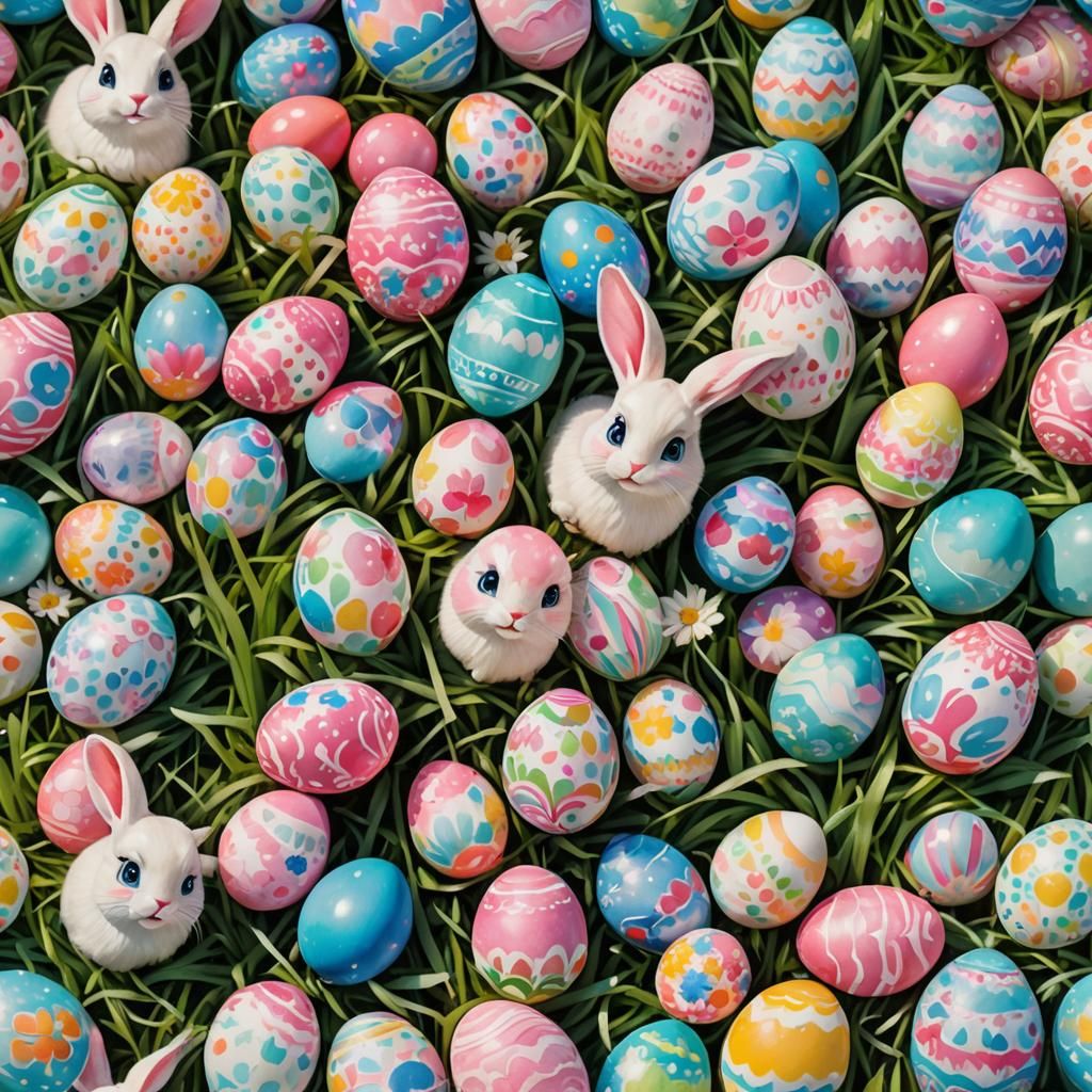 Happy Chiba Bunny with Easter Eggs in Candy Art Style