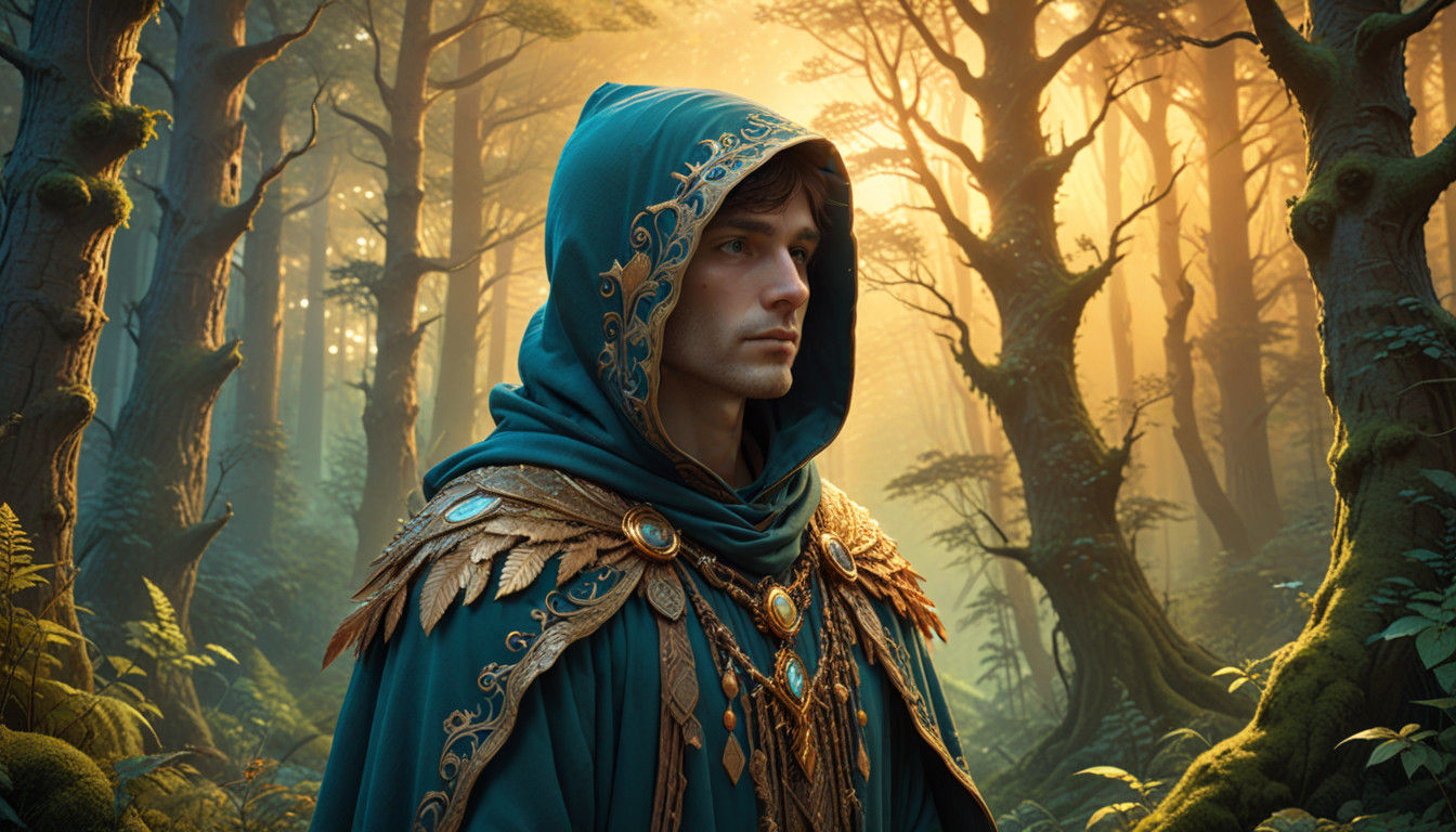 Enchanted Wanderer in Mystical Forest
