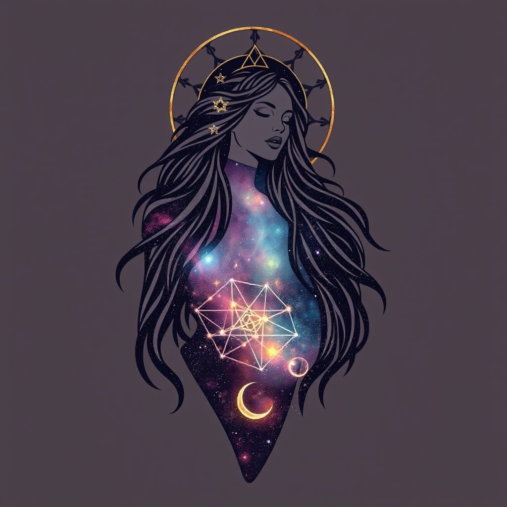 Celestial Goddess With Galaxy Outline