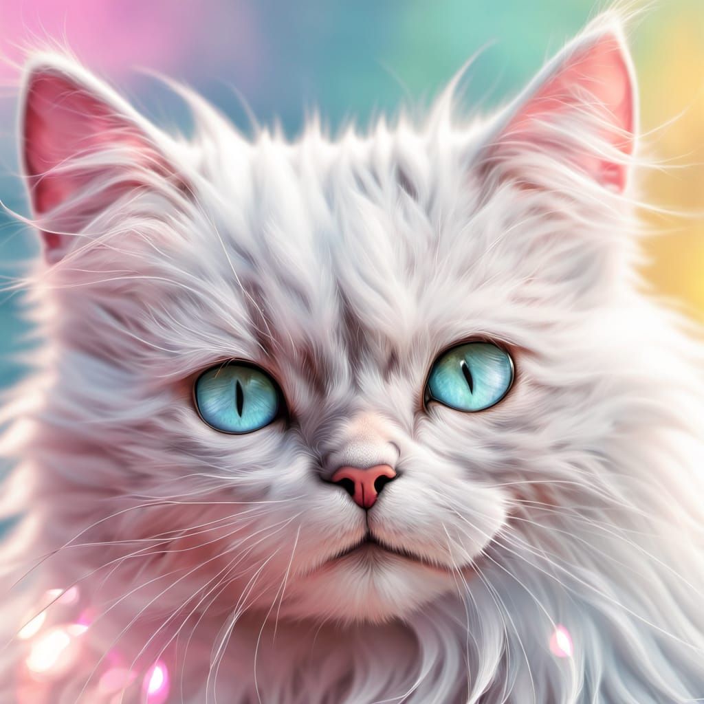 Playful Cat Close-up in Whimsical Digital Art