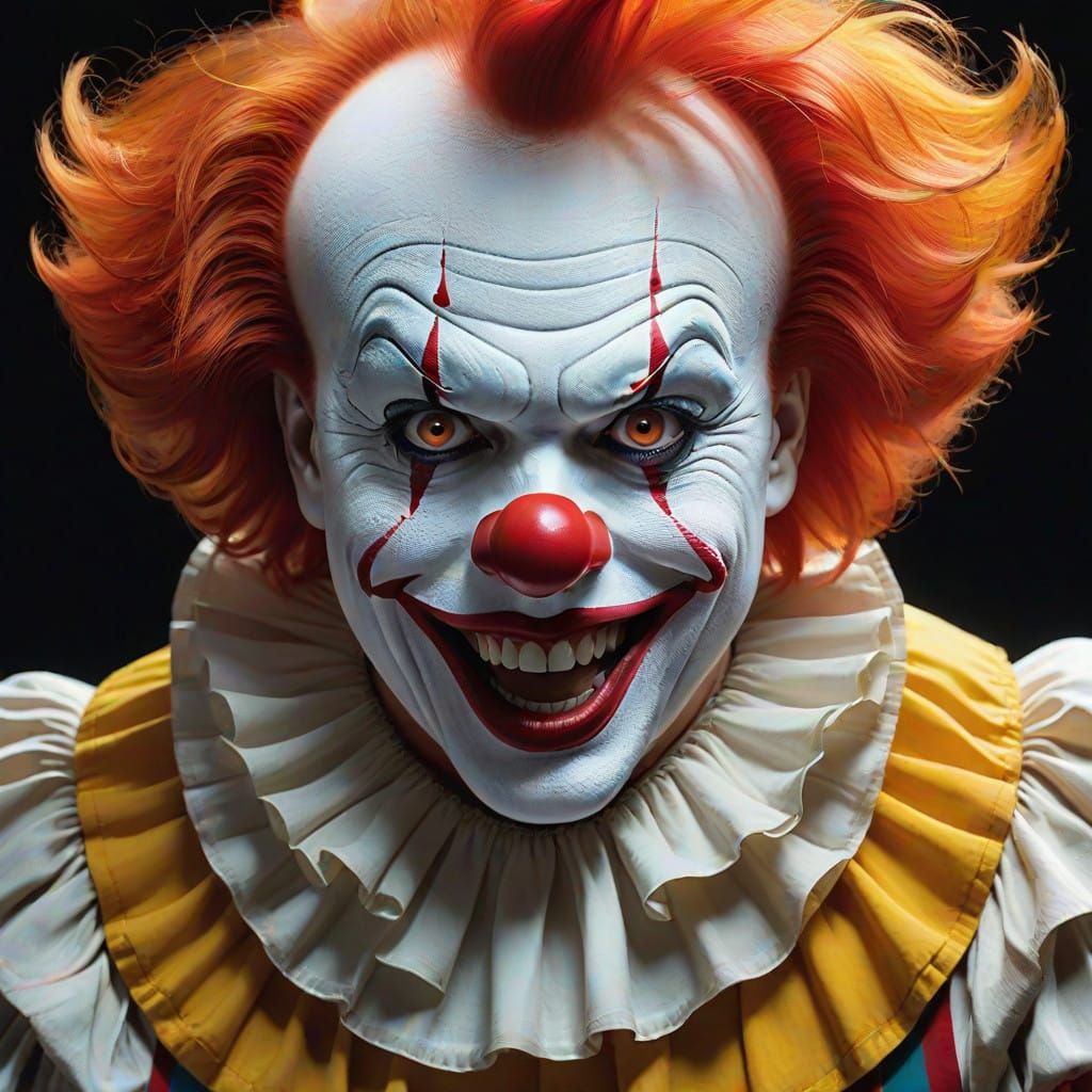 Surreal Clown in Vibrant Circus Attire Performs Comedy Routi...