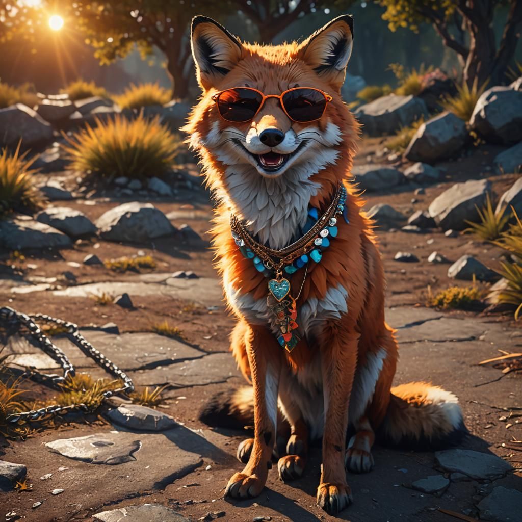 Cool Fox with Sunglasses in Photorealistic Digital Painting