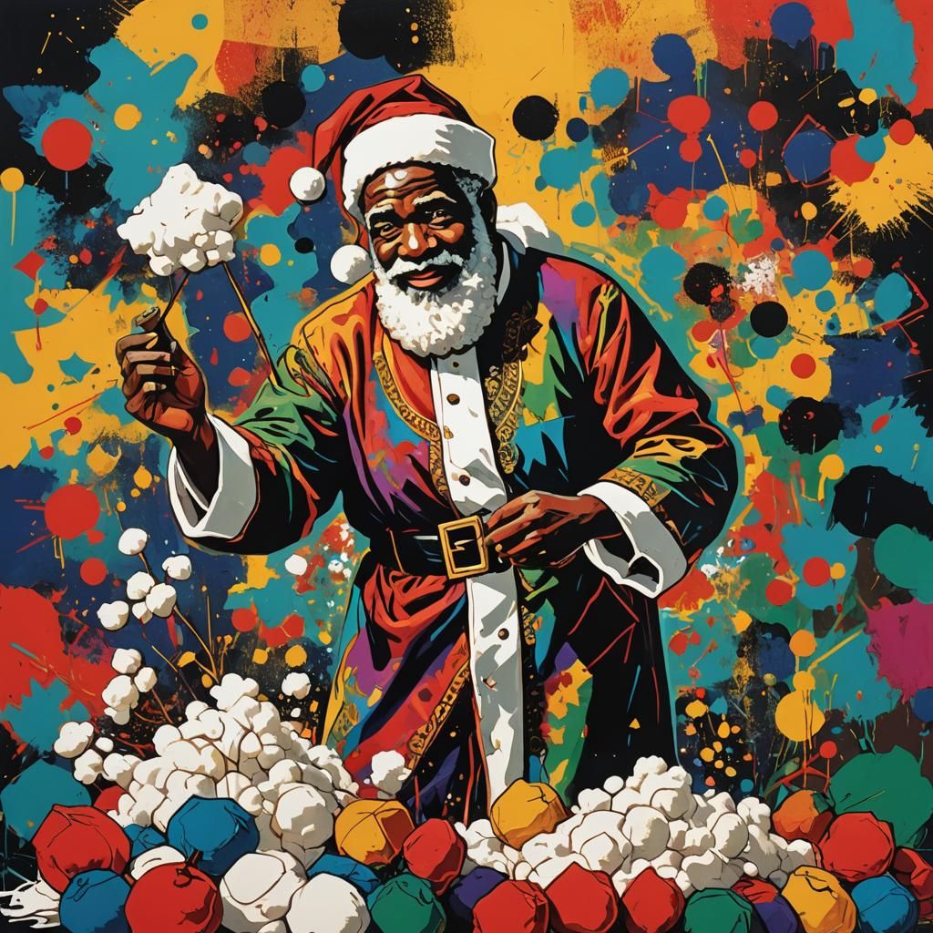 Pop Art Santa Picking Cotton, Screen Print Style