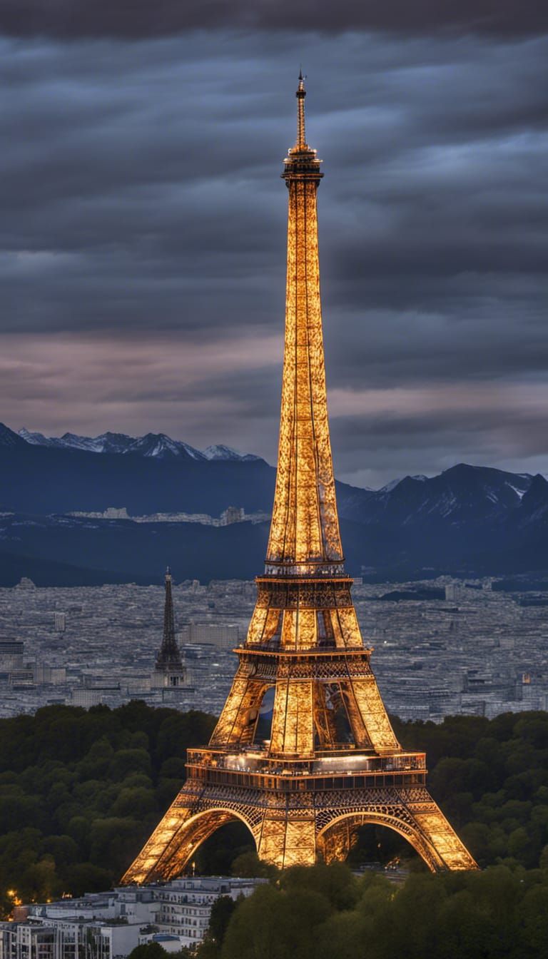 Eiffel Tower Built From Mountains and Tools