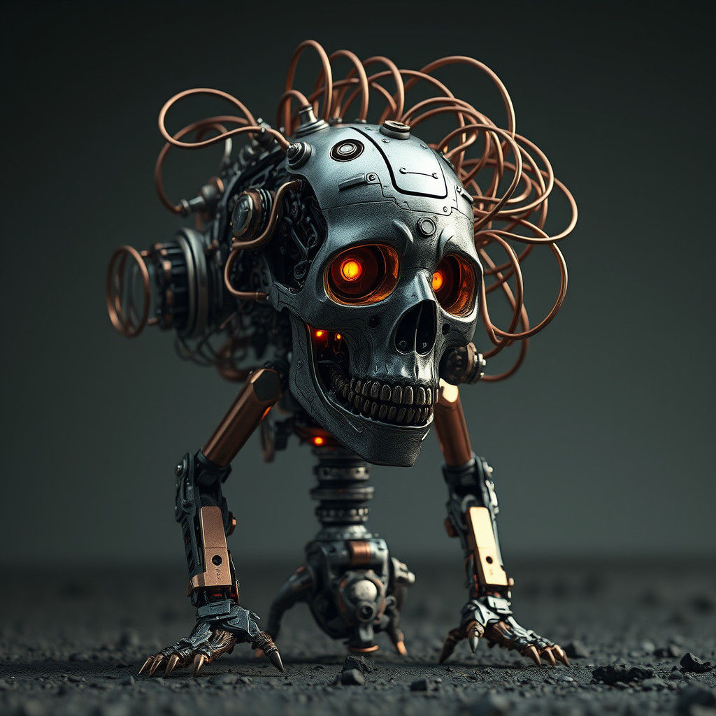 Futuristic Biomechanical Humanoid with Glowing Eyes