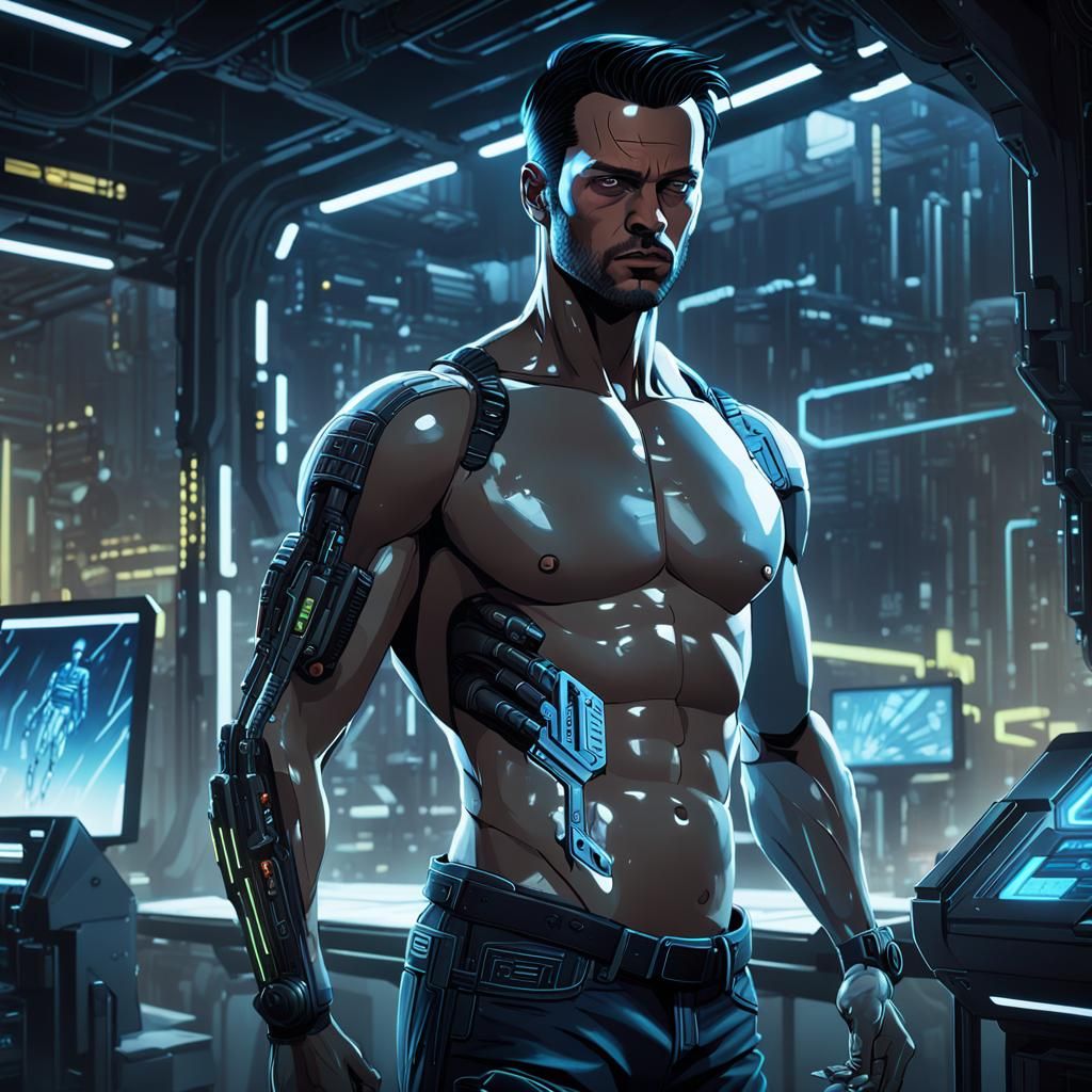 Pregnant Android in Cyberpunk Laboratory: Digital Art