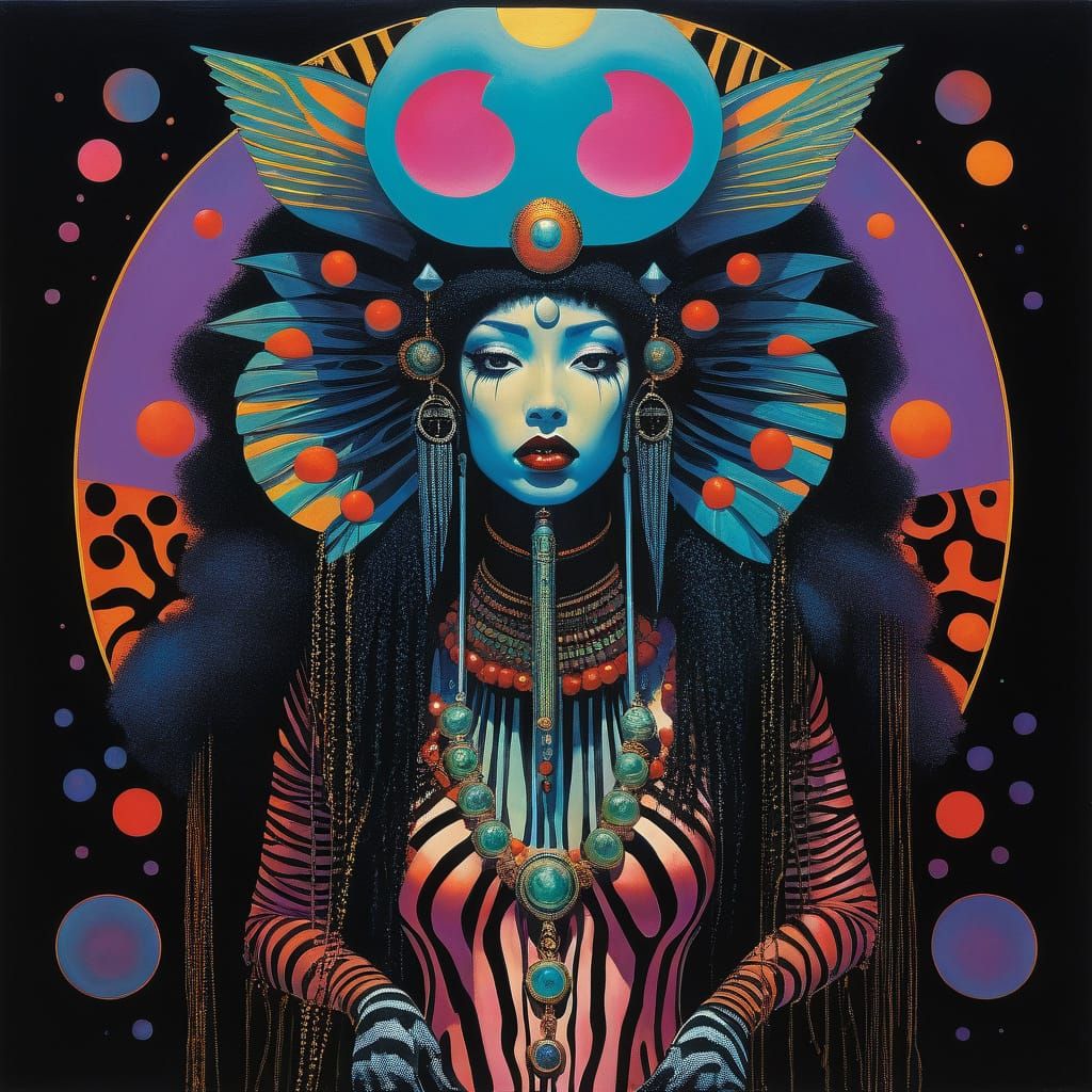 Vivid Dreamscape Queen in Whimsical Glitchcore Style