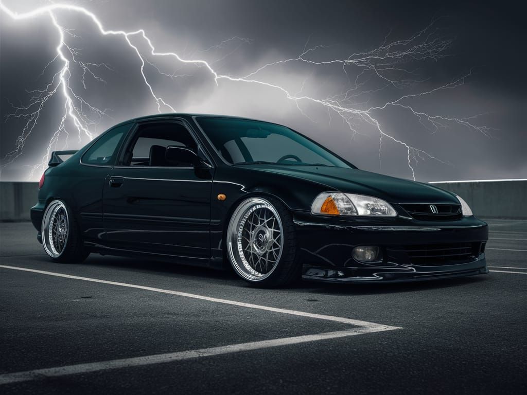 Black 95 Honda Civic with Lightning Storm