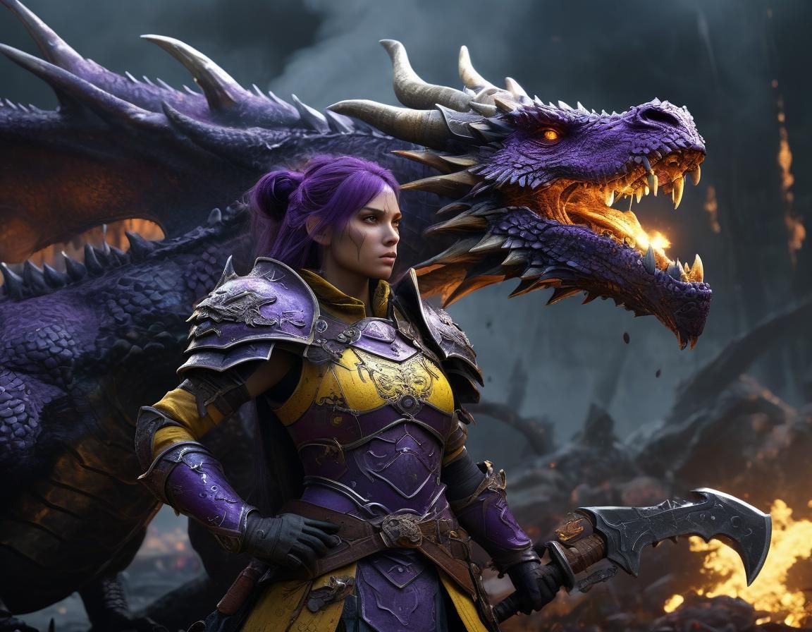 Dragon-Headed Warrior with Axe on Battlefield