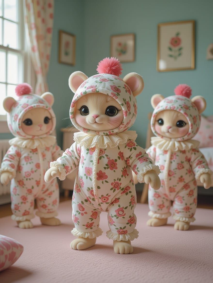 Happy Bouncy Eyeball Hat Fictional Critters in Lacy Floral Onesies