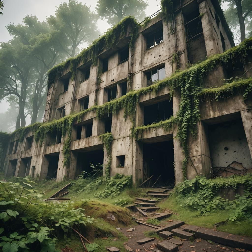 Abandoned WWII Bunkers in Overgrown 3D Render
