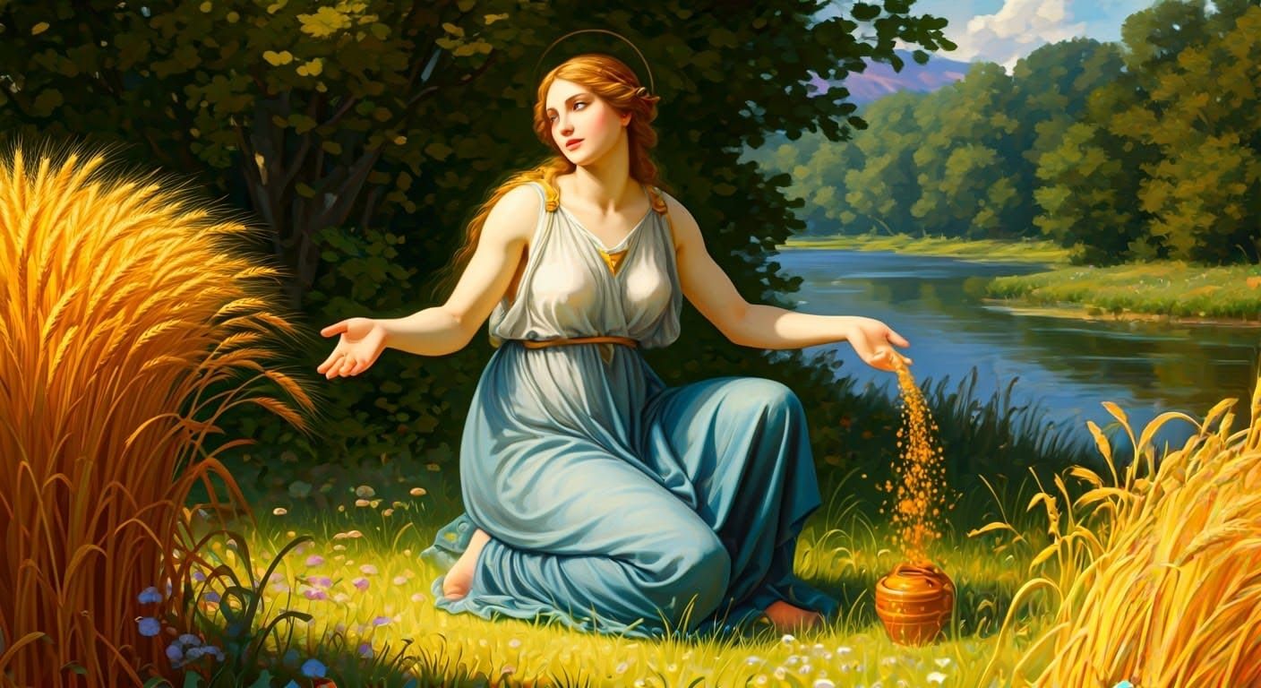 Goddess of Abundance in Lush Meadow