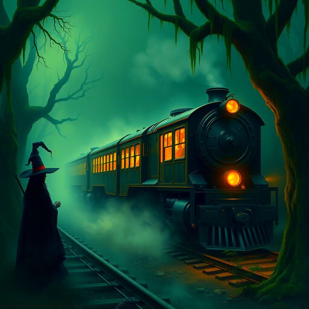 Mystical Steam Train in Foggy Forest