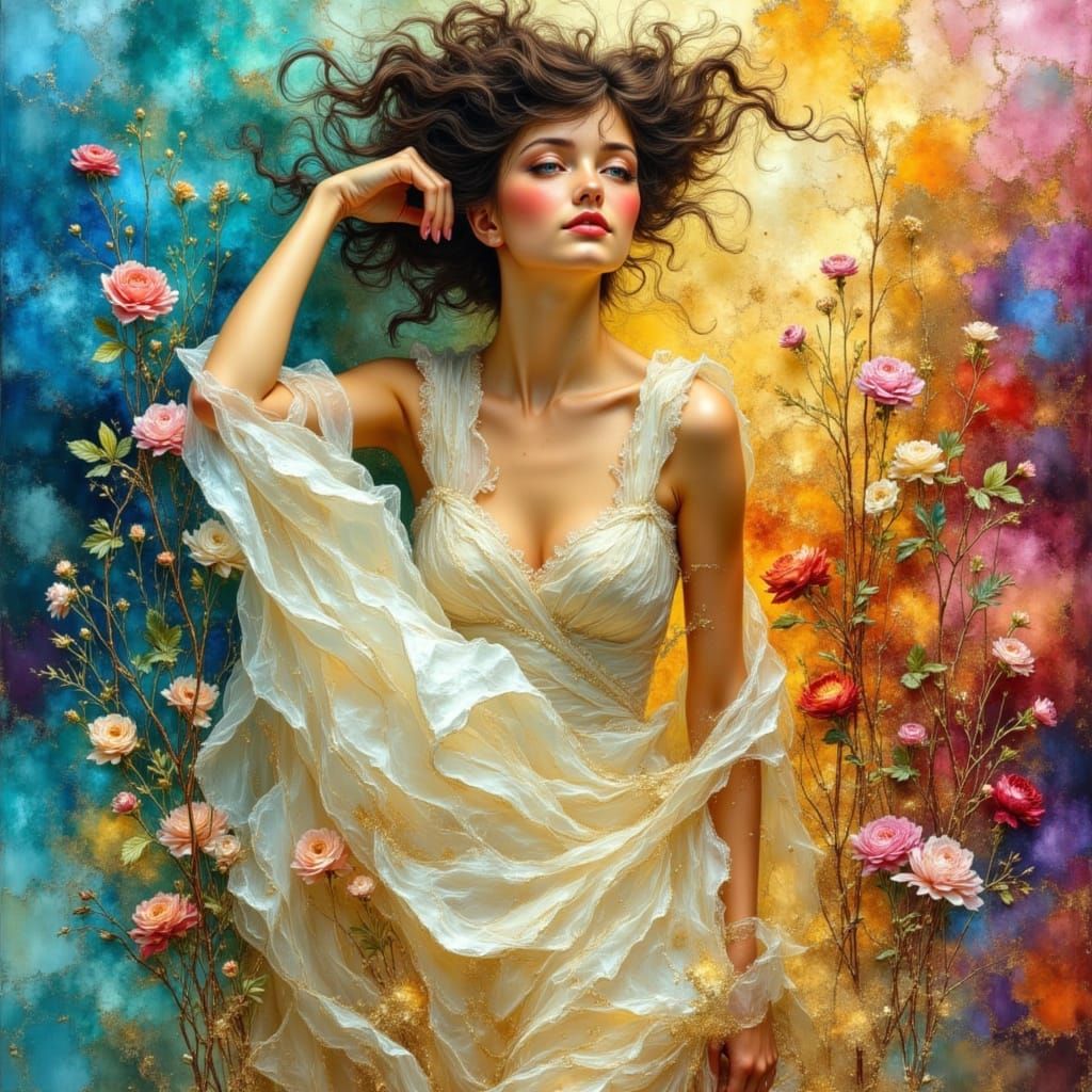 Piano Man and Ballerina in Colorful Bokeh Dreamscape