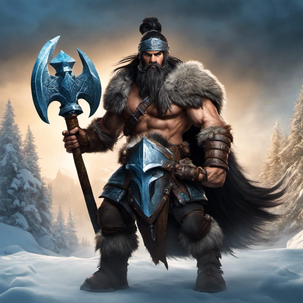 Armored Dwarf Warrior Riding Dire Boar