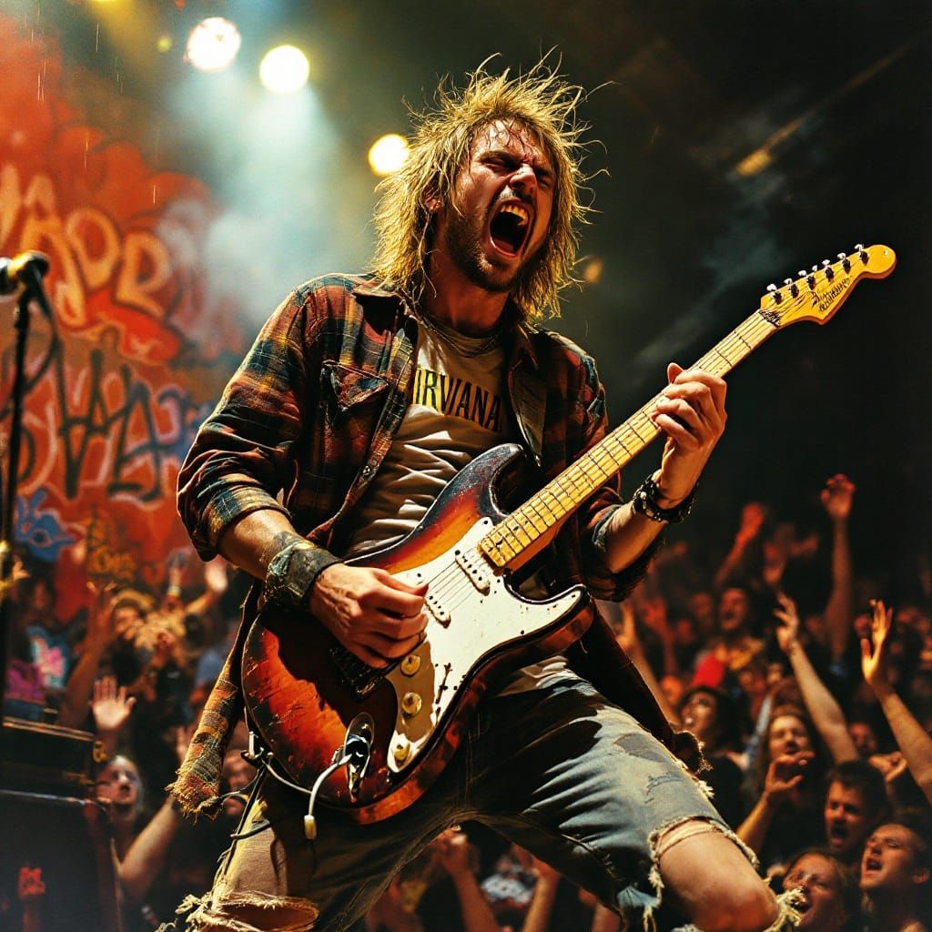 Grunge Musician Unleashes Frenzied Performance