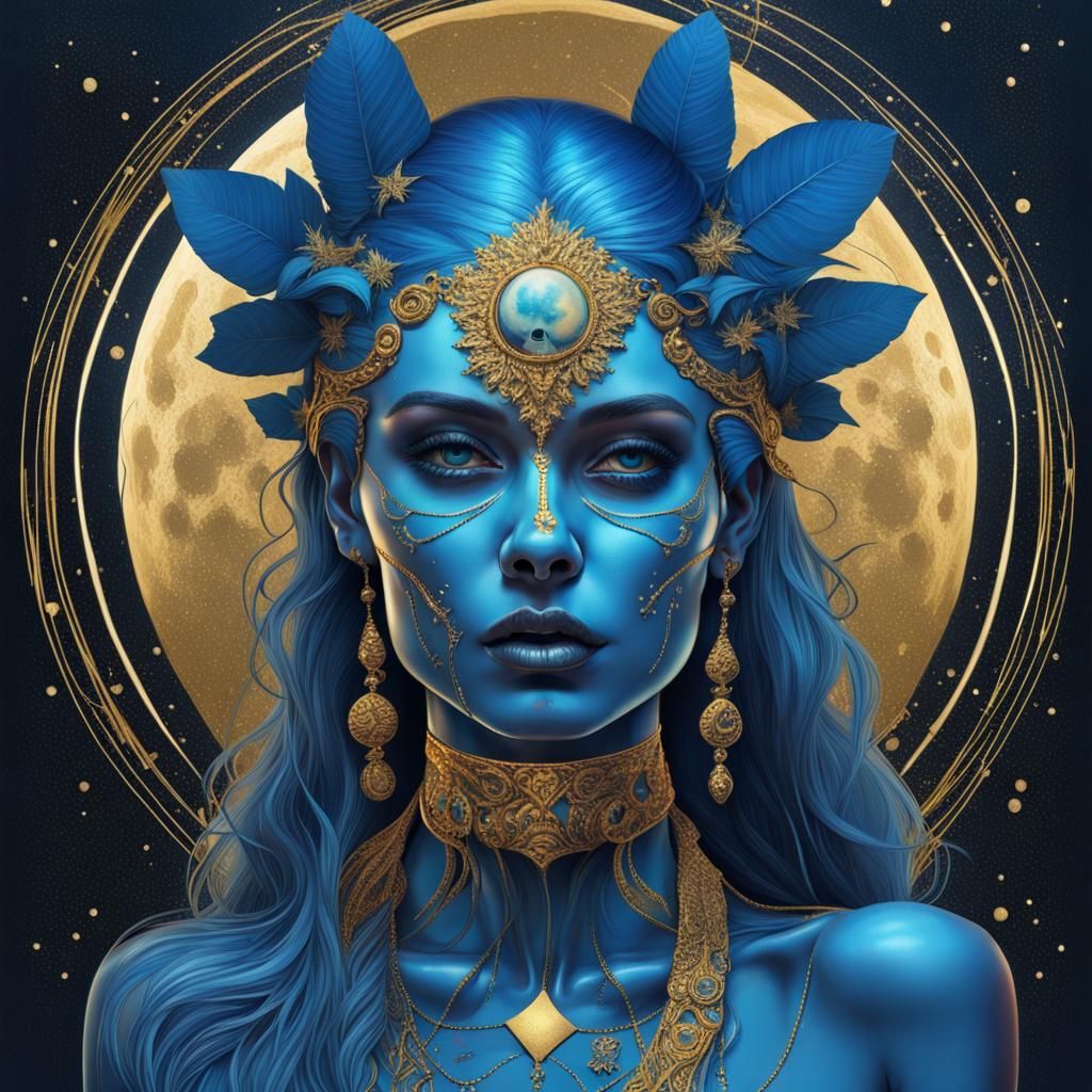 Astral Woman with Blue Skull, Holographic Illustration
