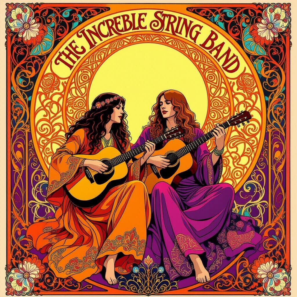 Psychedelic Art Nouveau Poster for Woodstock Concert