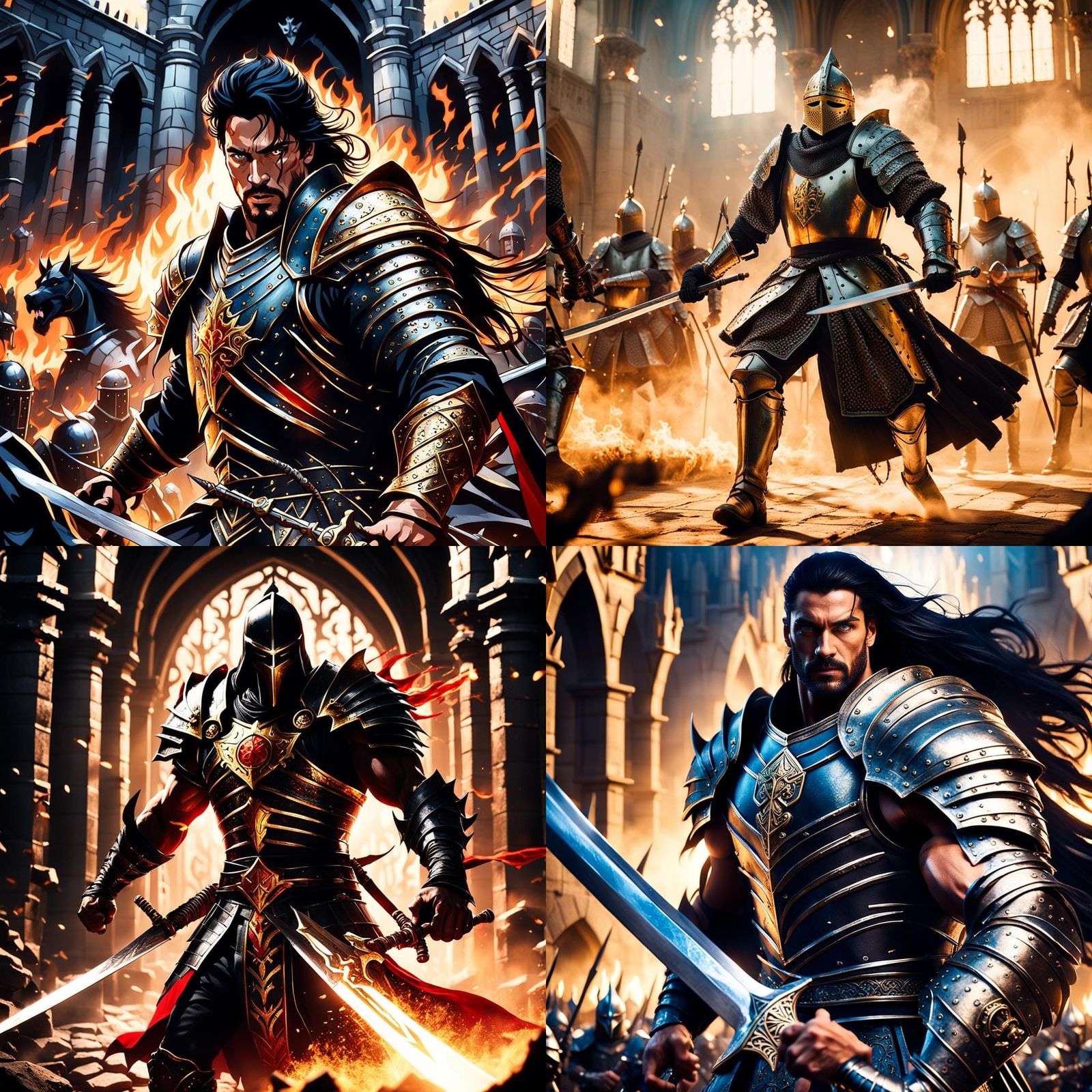 Fearsome Warrior in Black Armor Slaying Knights