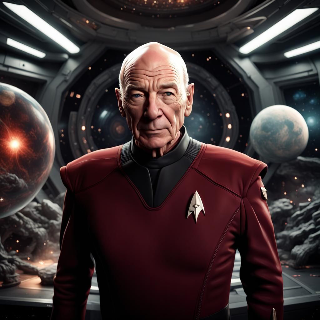 Captain Picard in Sci-Fi Scene: Photorealistic Rendering