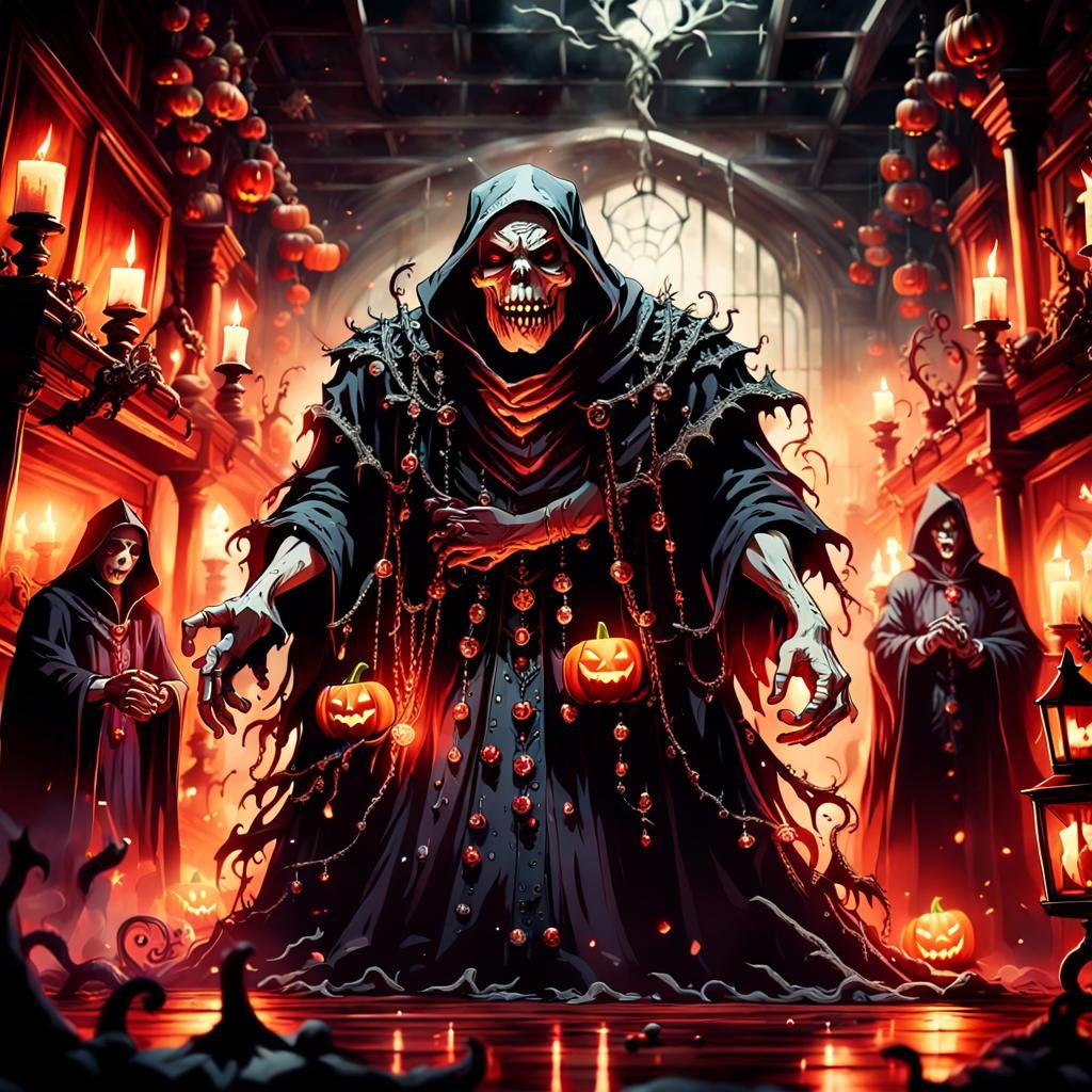 Halloween Party with Pumpkin Lords in Anime Style