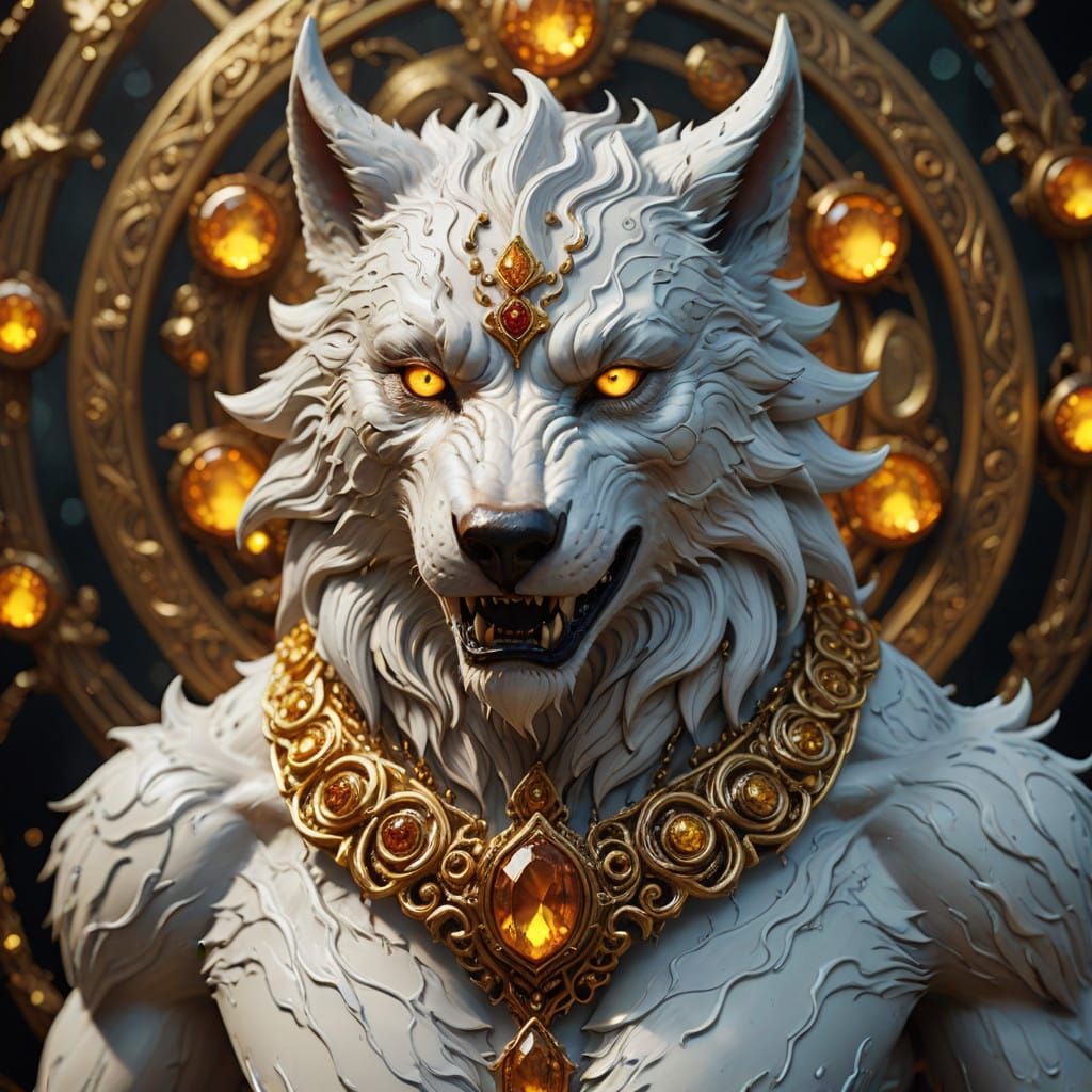 Werewolf Necklace in Golden Haze - Intricate Fantasy Art