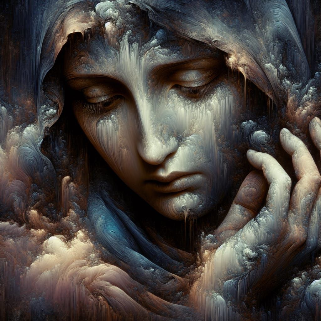 Sorrowful Mother Mary in a Matte Painting