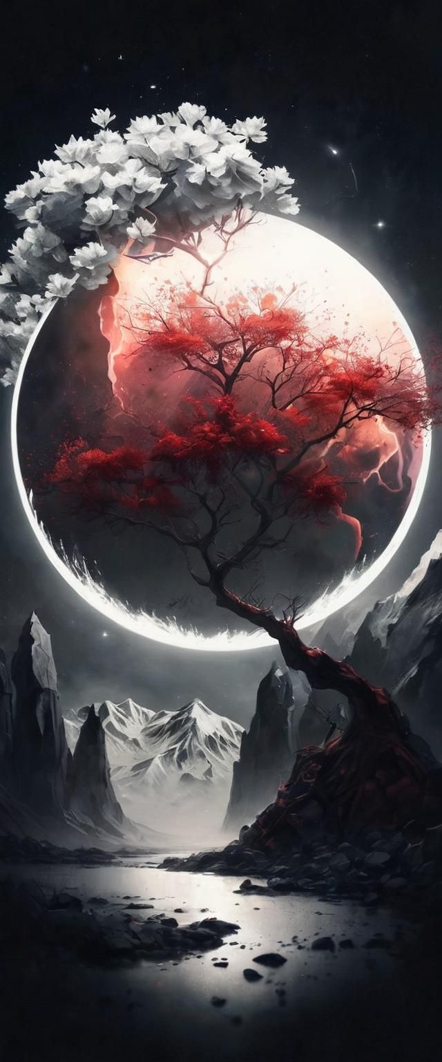 Surreal Mountain Landscape with Glowing Shapes as Oil Painti...