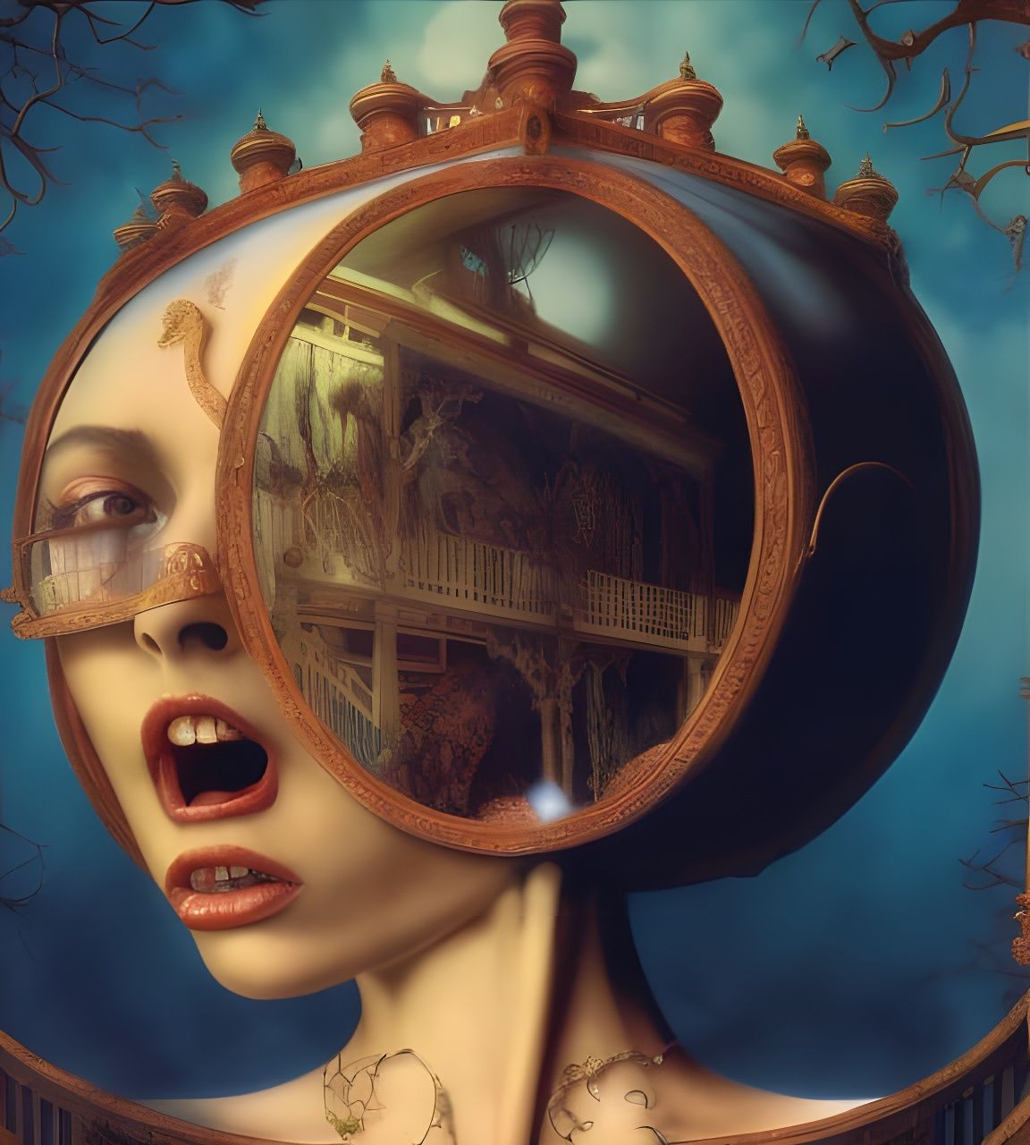 Haunted Castle Portrait in Surreal Rococo Style