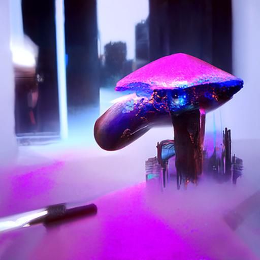 Cyberpunk Purple Mushroom in Neon Light