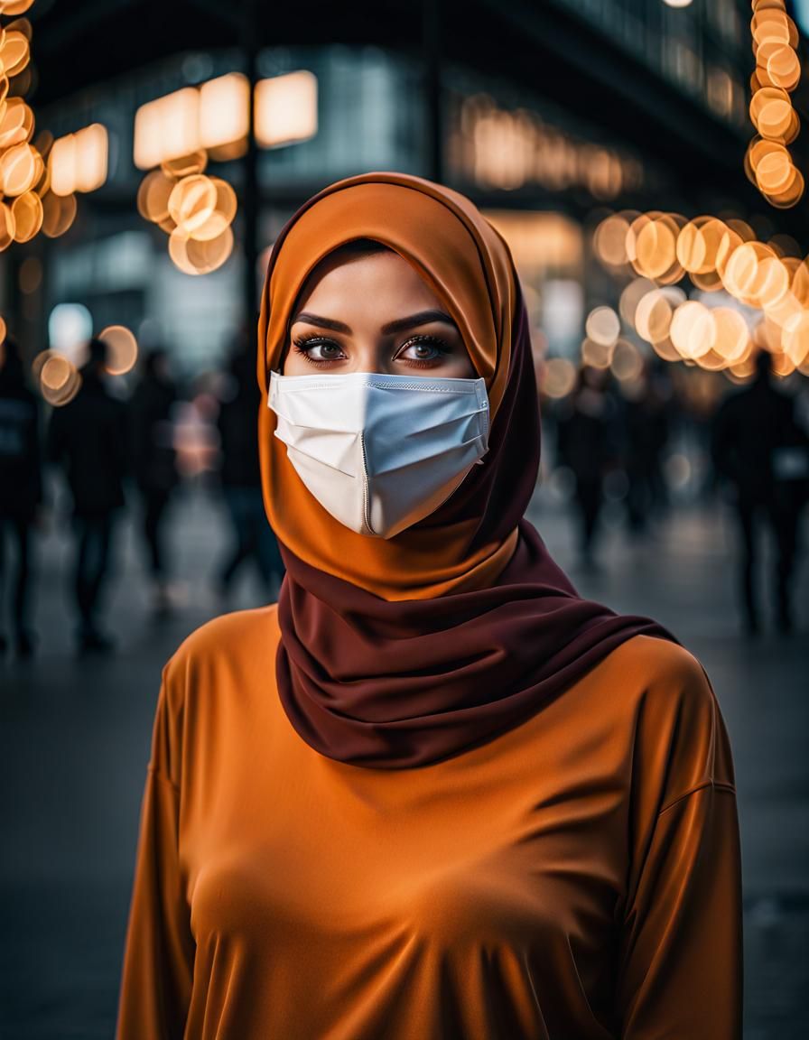 German Woman in Hijab and Mask, City Portrait