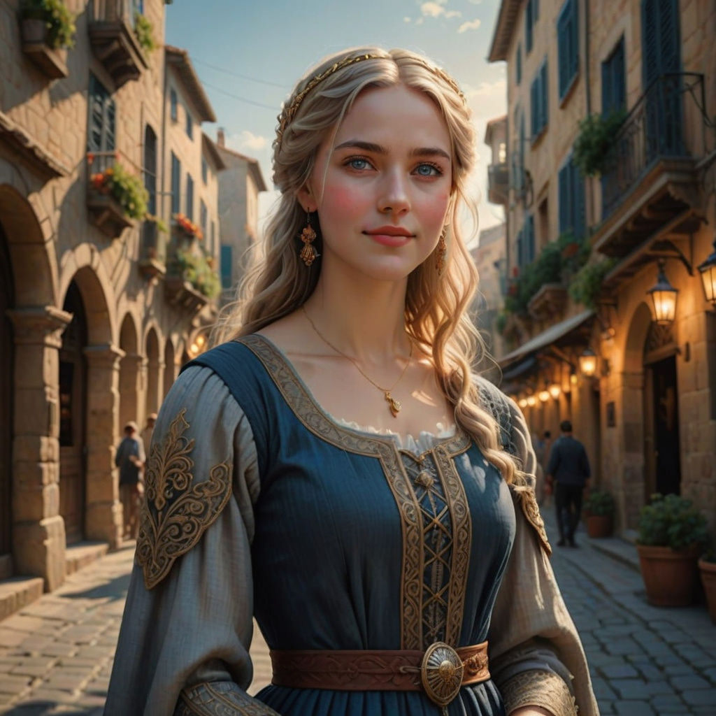 Elegant Medieval Spanish Lady in 16th Century Grey Dress