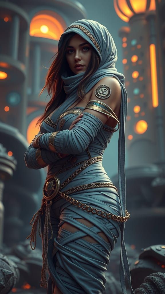 High-Tech Mummy Lady in a Sci-Fi Fantasy World
