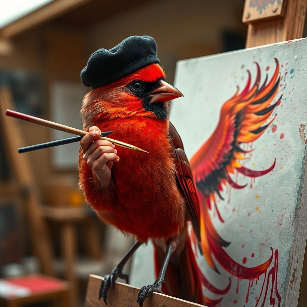 Cardinal Painting Phoenix with Impasto Brushstrokes