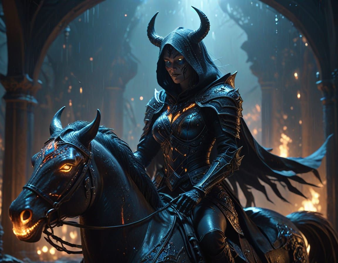 Ethereal Grim Reaper Warrior Rides into Night