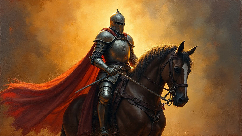 Heroic Knight in Dramatic Light: Oil Painting