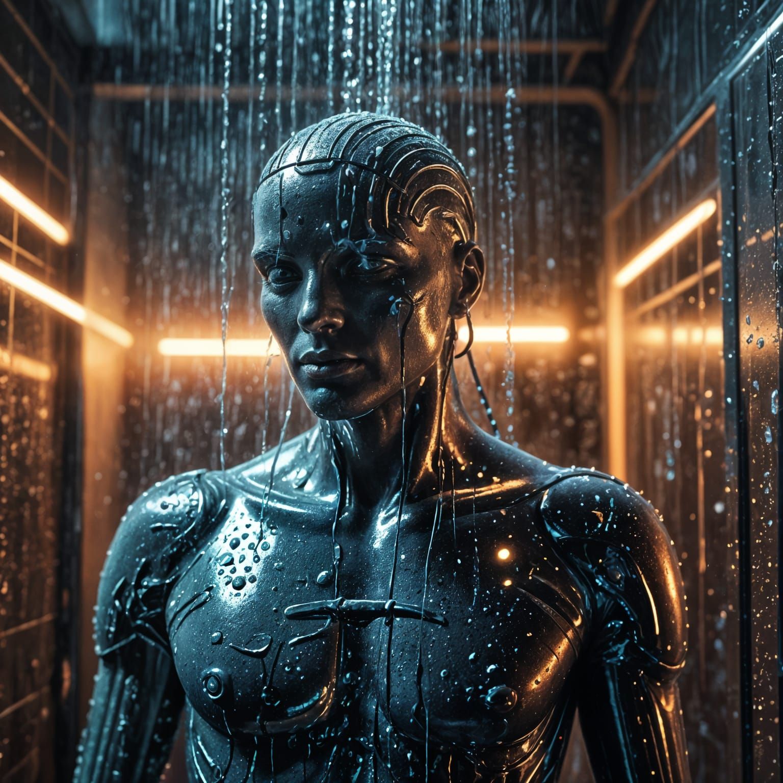 Android in a Refreshing Shower Scene