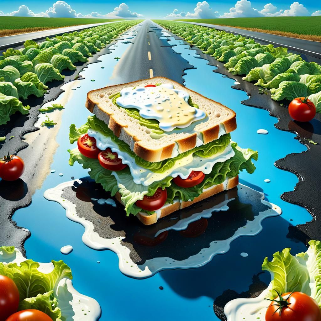 Surreal Giant Sandwich on Deserted Highway