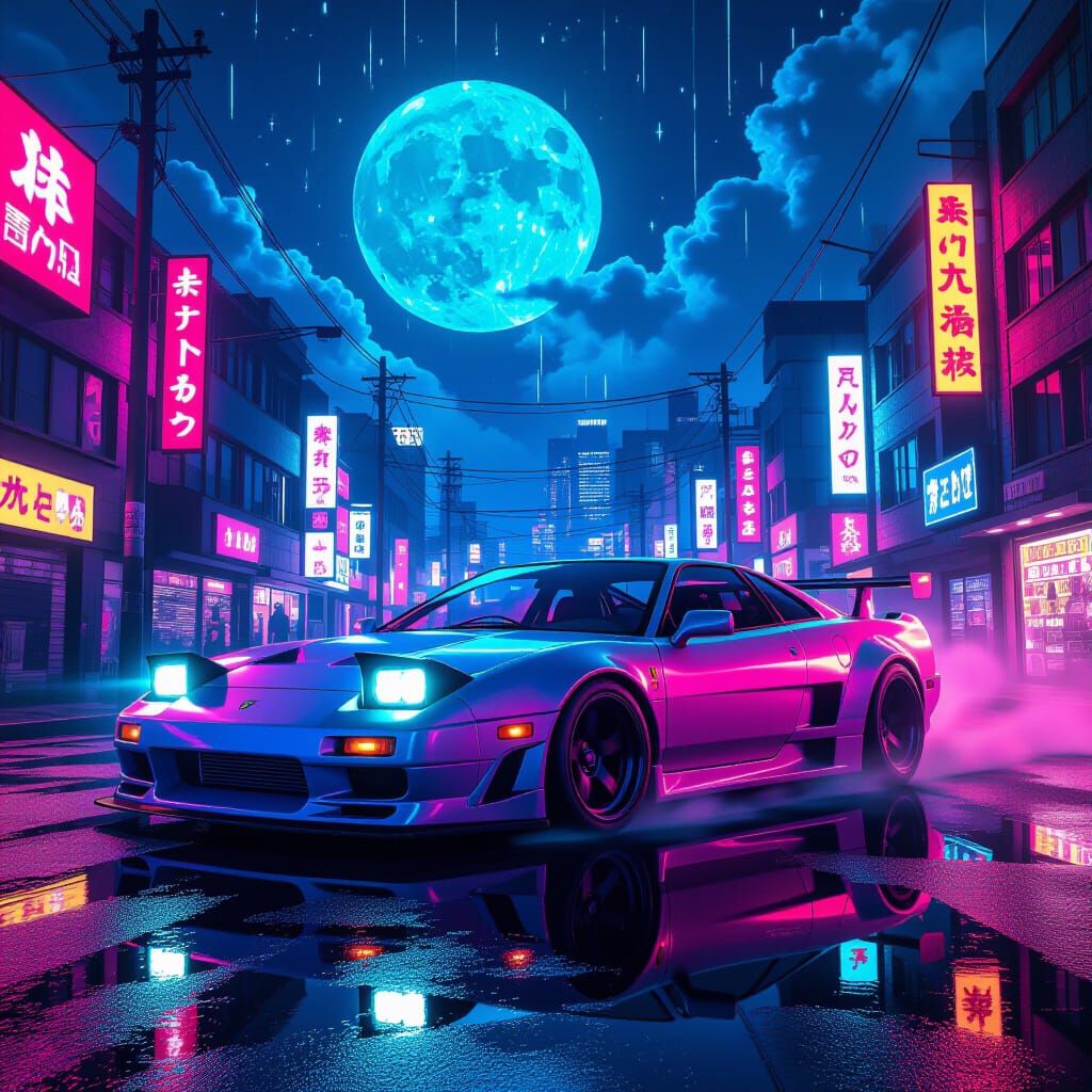 Eldritch Ukiyo-e Art: Synthwave Neon Retro Landscape
