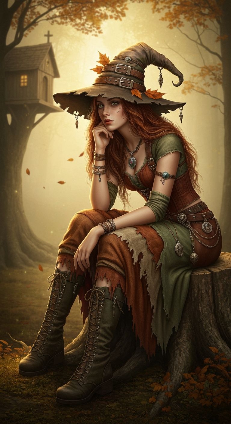 Enchanting Witch in Autumn Forest