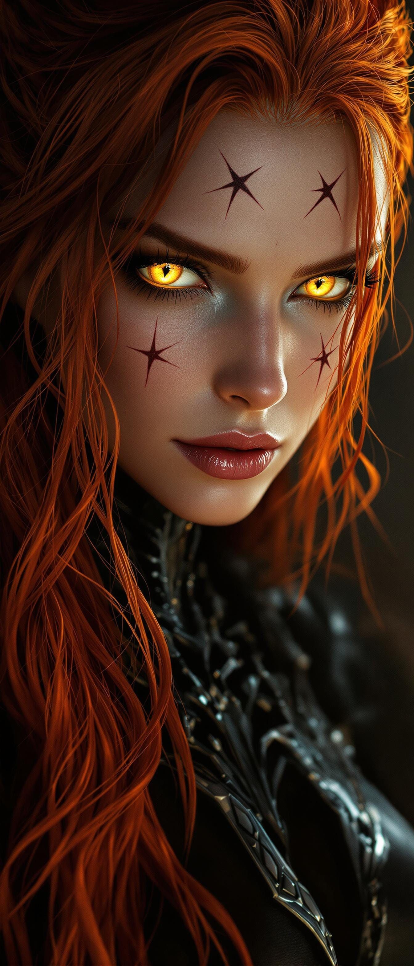 Hyperrealistic Portrait of a Red-Haired Woman in a Dramatic,...