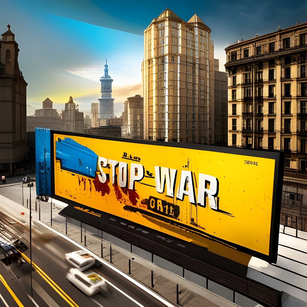 Detailed Billboards Say "STOP WAR!" in Kiev
