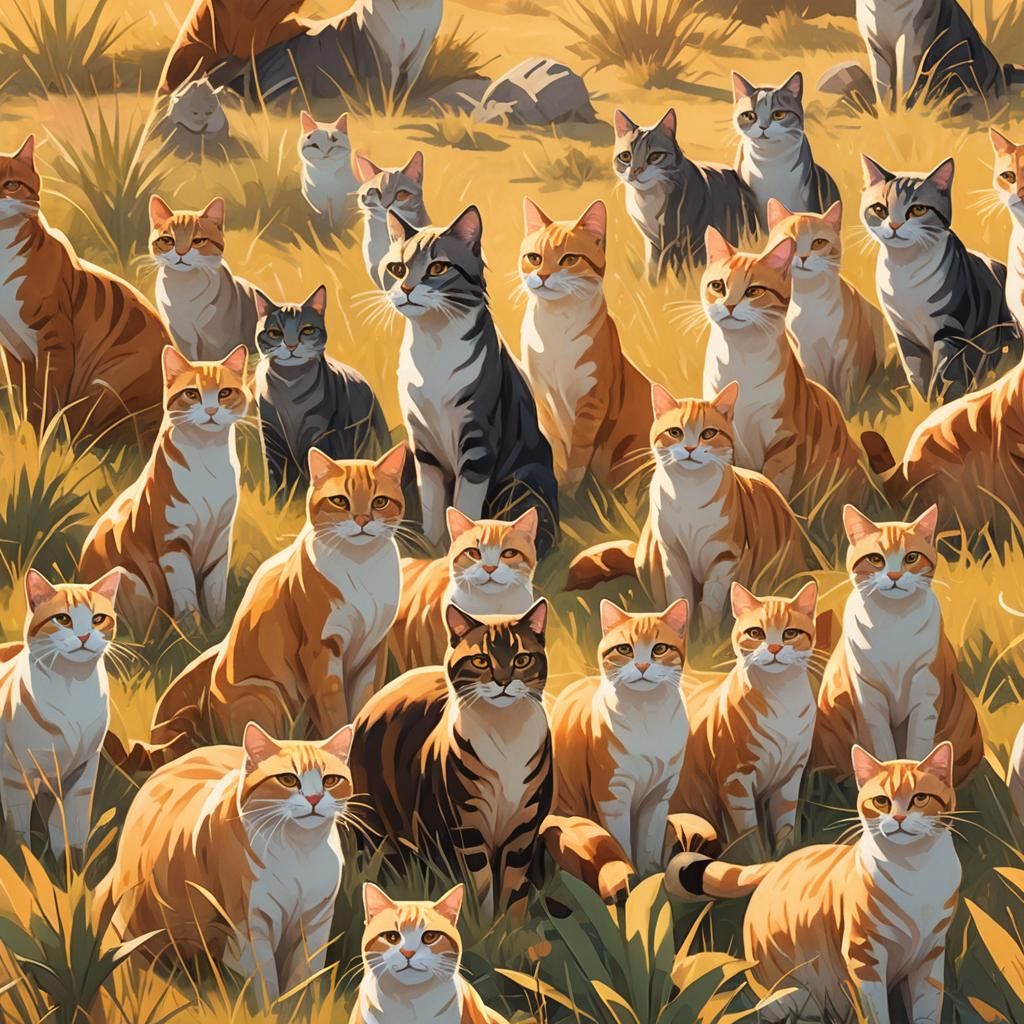Vibrant Fauna: Cats Parade in Sunny Savanna