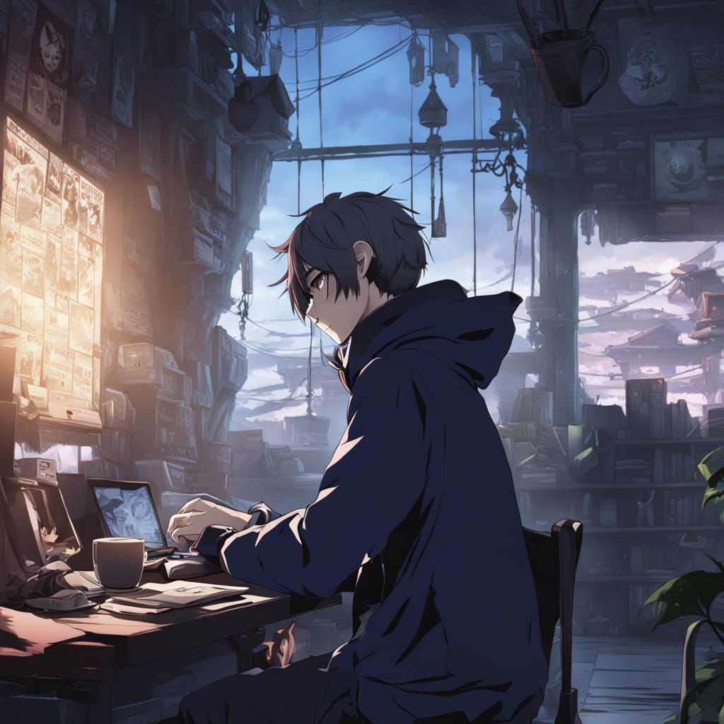 Anime Programmer in Warm Lighting