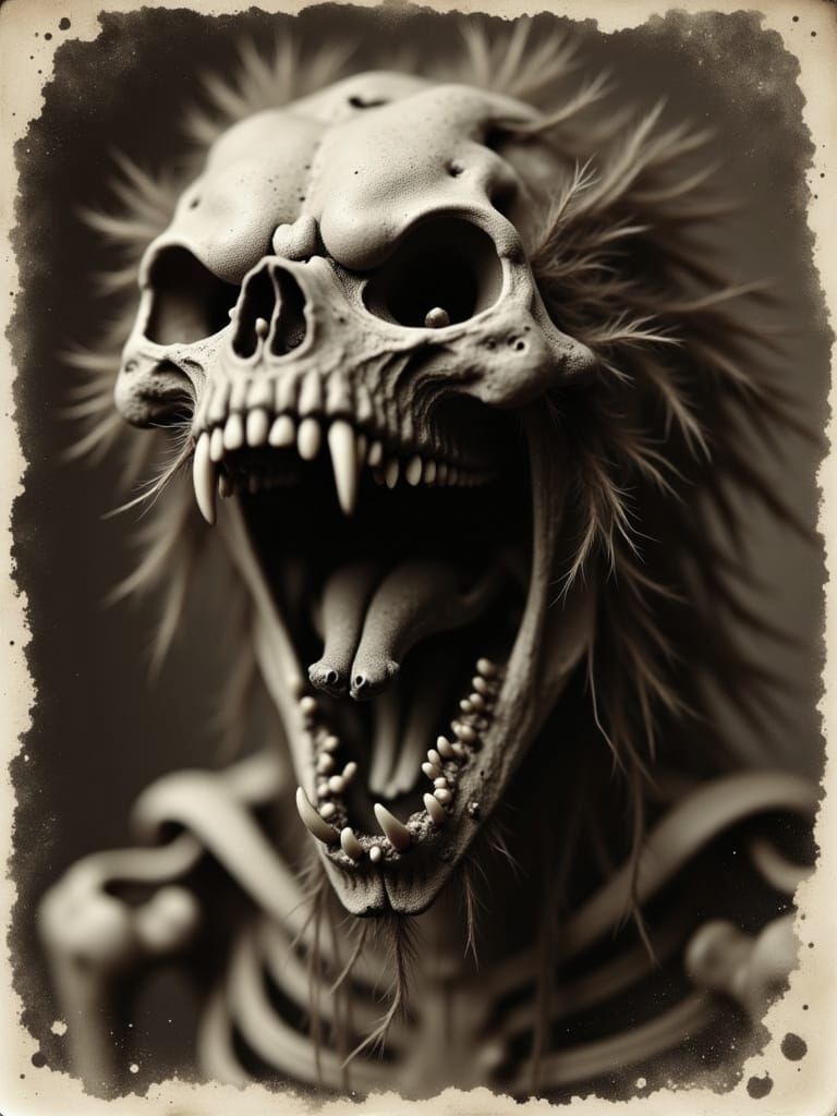 Skeleton Werewolf Portrait in Vintage Horror Style